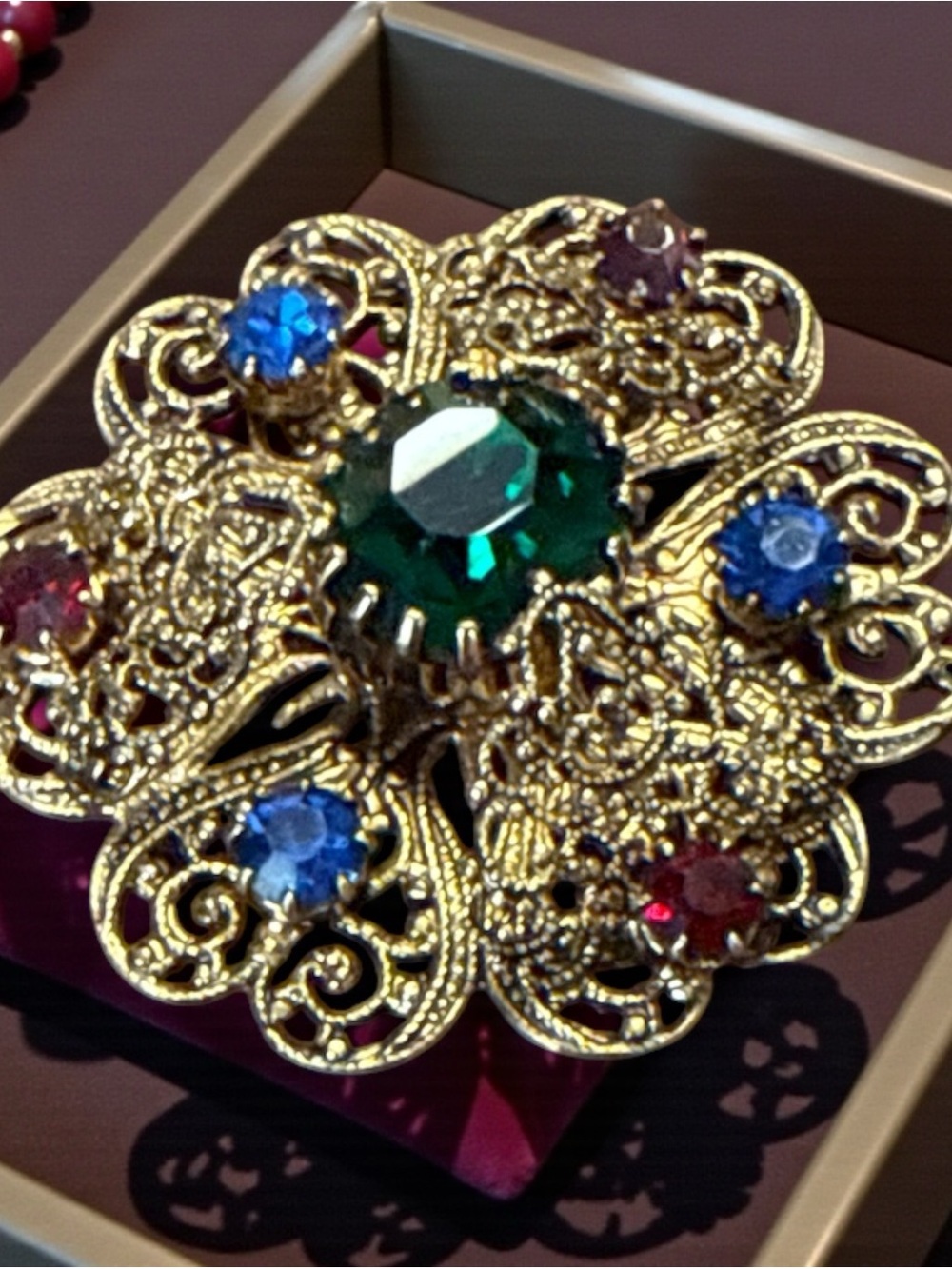 Antique-Vintage Czechoslovakian Brass Filigree Brooch